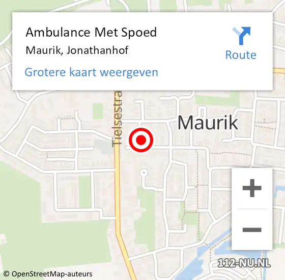 Locatie op kaart van de 112 melding: Ambulance Met Spoed Naar Maurik, Jonathanhof op 26 april 2020 16:46