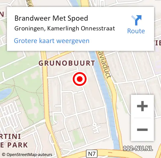 Locatie op kaart van de 112 melding: Brandweer Met Spoed Naar Groningen, Kamerlingh Onnesstraat op 26 april 2020 19:06