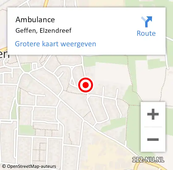 Locatie op kaart van de 112 melding: Ambulance Geffen, Elzendreef op 26 april 2020 19:59