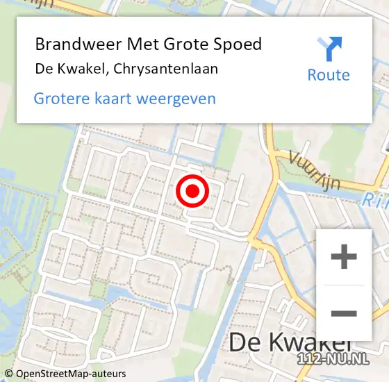 Locatie op kaart van de 112 melding: Brandweer Met Grote Spoed Naar De Kwakel, Chrysantenlaan op 26 april 2020 20:38