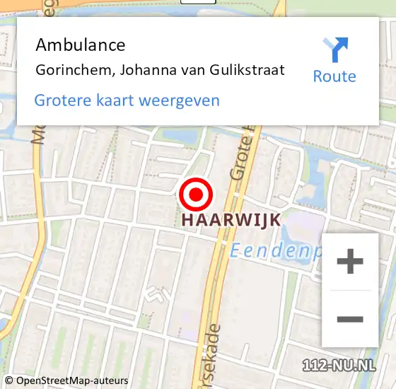 Locatie op kaart van de 112 melding: Ambulance Gorinchem, Johanna van Gulikstraat op 26 april 2020 21:28