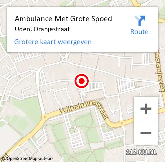 Locatie op kaart van de 112 melding: Ambulance Met Grote Spoed Naar Uden, Oranjestraat op 26 april 2020 21:30