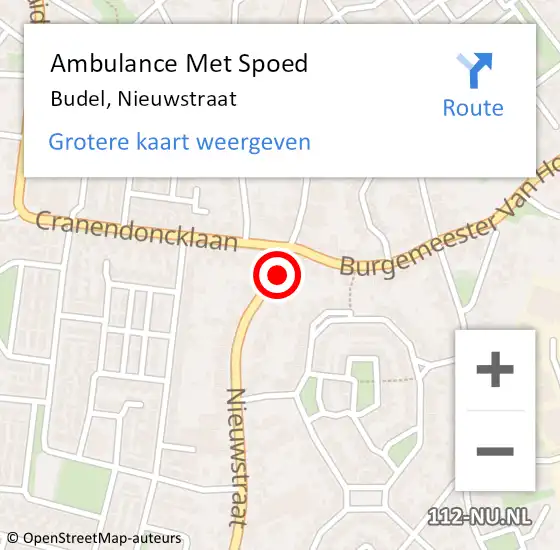 Locatie op kaart van de 112 melding: Ambulance Met Spoed Naar Budel, Nieuwstraat op 26 april 2020 22:42