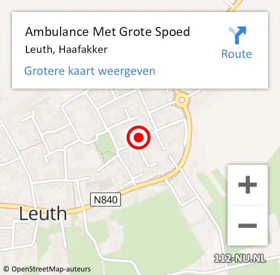 Locatie op kaart van de 112 melding: Ambulance Met Grote Spoed Naar Leuth, Haafakker op 27 april 2020 00:08