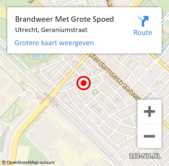 Locatie op kaart van de 112 melding: Brandweer Met Grote Spoed Naar Utrecht, Geraniumstraat op 27 april 2020 06:41