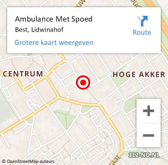 Locatie op kaart van de 112 melding: Ambulance Met Spoed Naar Best, Lidwinahof op 27 april 2020 09:06