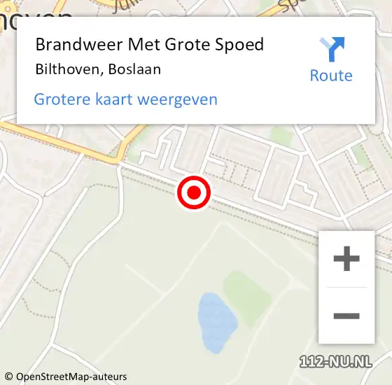 Locatie op kaart van de 112 melding: Brandweer Met Grote Spoed Naar Bilthoven, Boslaan op 27 april 2020 11:09