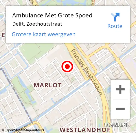 Locatie op kaart van de 112 melding: Ambulance Met Grote Spoed Naar Delft, Zoethoutstraat op 27 april 2020 11:41