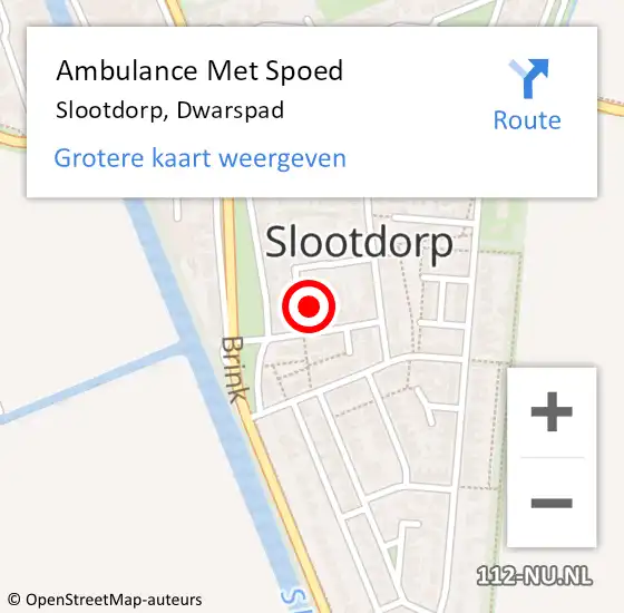 Locatie op kaart van de 112 melding: Ambulance Met Spoed Naar Slootdorp, Dwarspad op 27 april 2020 13:18