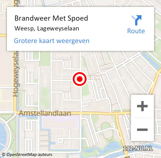 Locatie op kaart van de 112 melding: Brandweer Met Spoed Naar Weesp, Lageweyselaan op 27 april 2020 15:27
