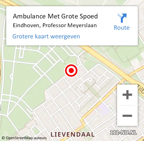 Locatie op kaart van de 112 melding: Ambulance Met Grote Spoed Naar Eindhoven, Professor Meyerslaan op 27 april 2020 18:08