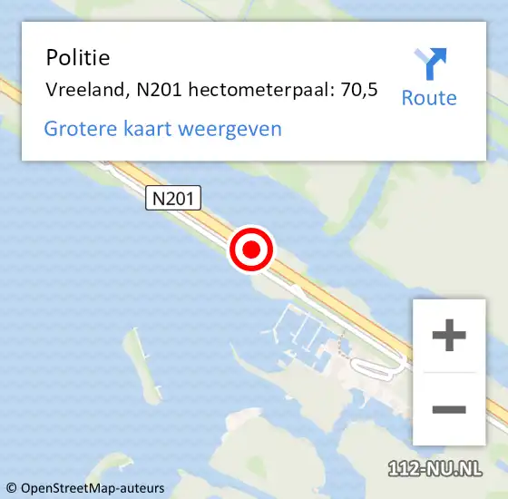Locatie op kaart van de 112 melding: Politie Vreeland, N201 hectometerpaal: 70,5 op 27 april 2020 18:19