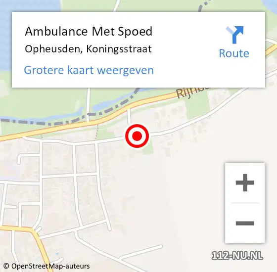 Locatie op kaart van de 112 melding: Ambulance Met Spoed Naar Opheusden, Koningsstraat op 27 april 2020 18:36