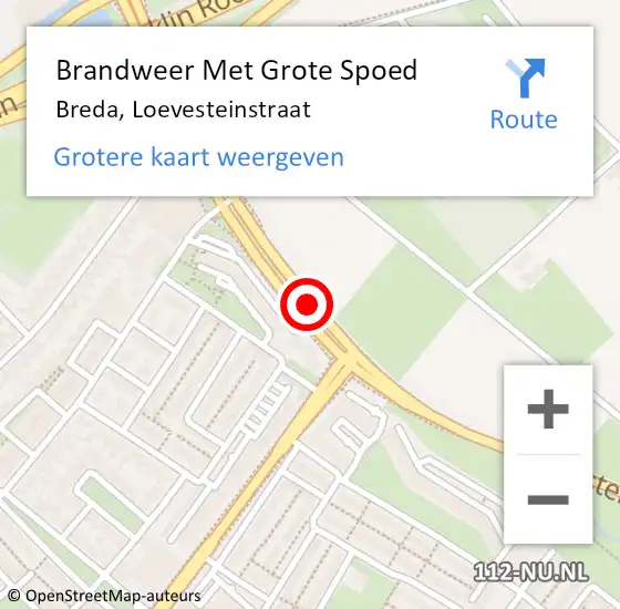 Locatie op kaart van de 112 melding: Brandweer Met Grote Spoed Naar Breda, Loevesteinstraat op 27 april 2020 19:07