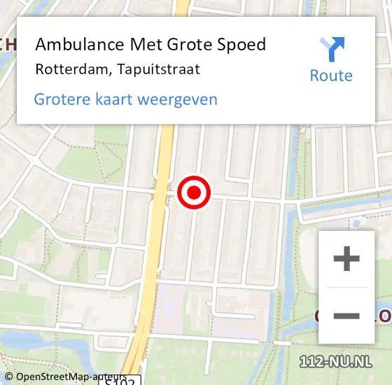 Locatie op kaart van de 112 melding: Ambulance Met Grote Spoed Naar Rotterdam, Tapuitstraat op 27 april 2020 21:52