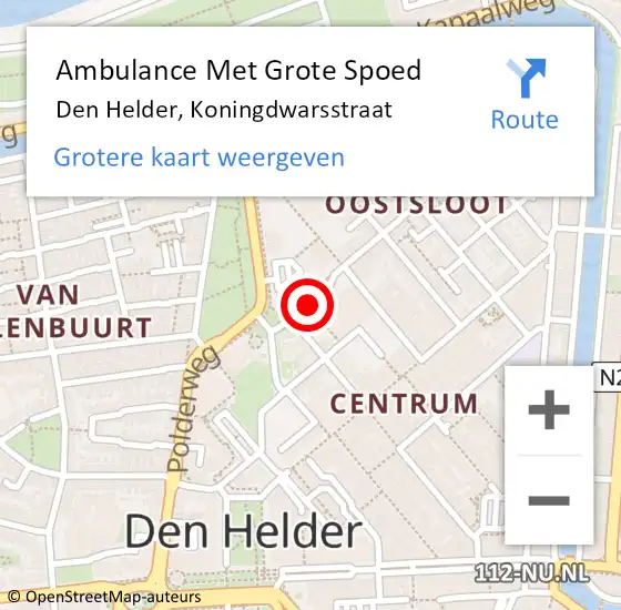 Locatie op kaart van de 112 melding: Ambulance Met Grote Spoed Naar Den Helder, Koningdwarsstraat op 28 april 2020 00:08