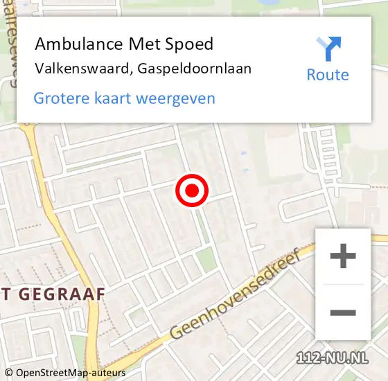 Locatie op kaart van de 112 melding: Ambulance Met Spoed Naar Valkenswaard, Gaspeldoornlaan op 28 april 2020 05:03