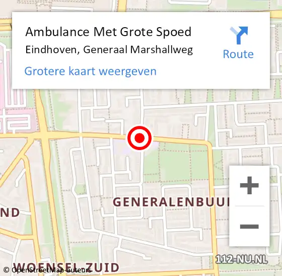 Locatie op kaart van de 112 melding: Ambulance Met Grote Spoed Naar Eindhoven, Generaal Marshallweg op 28 april 2020 06:51