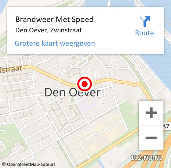 Locatie op kaart van de 112 melding: Brandweer Met Spoed Naar Den Oever, Zwinstraat op 28 april 2020 09:38