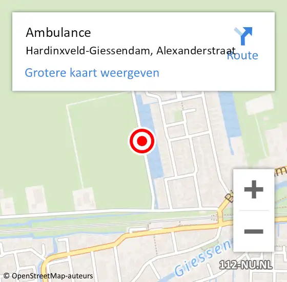 Locatie op kaart van de 112 melding: Ambulance Hardinxveld-Giessendam, Alexanderstraat op 28 april 2020 10:45