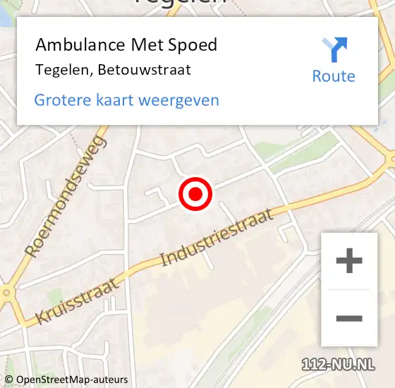 Locatie op kaart van de 112 melding: Ambulance Met Spoed Naar Tegelen, Betouwstraat op 28 april 2020 10:57