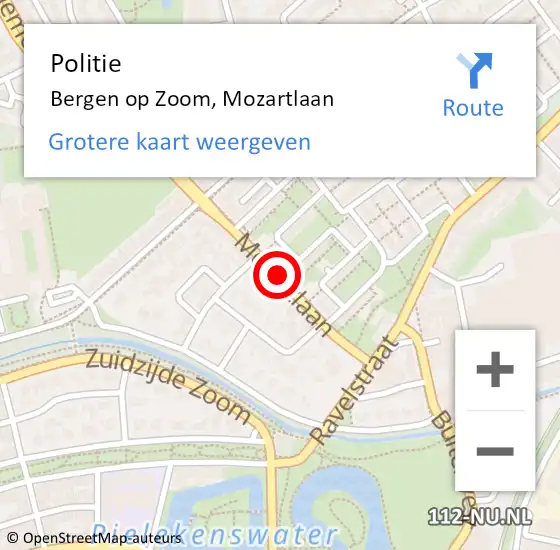 Locatie op kaart van de 112 melding: Politie Bergen op Zoom, Mozartlaan op 28 april 2020 11:01