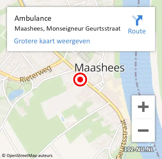 Locatie op kaart van de 112 melding: Ambulance Maashees, Monseigneur Geurtsstraat op 28 april 2020 12:04