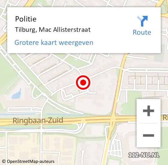 Locatie op kaart van de 112 melding: Politie Tilburg, Mac Allisterstraat op 28 april 2020 14:51