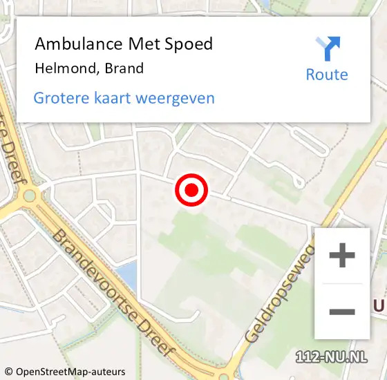 Locatie op kaart van de 112 melding: Ambulance Met Spoed Naar Helmond, Brand op 28 april 2020 15:10