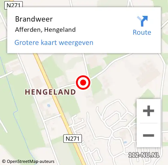Locatie op kaart van de 112 melding: Brandweer Afferden, Hengeland op 28 april 2020 17:20