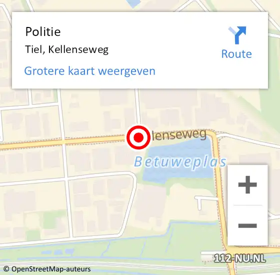 Locatie op kaart van de 112 melding: Politie Tiel, Kellenseweg op 28 april 2020 17:21