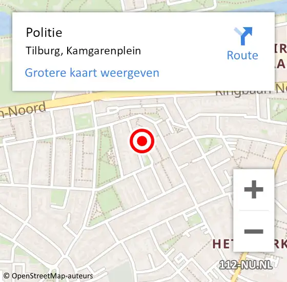 Locatie op kaart van de 112 melding: Politie Tilburg, Kamgarenplein op 28 april 2020 18:22