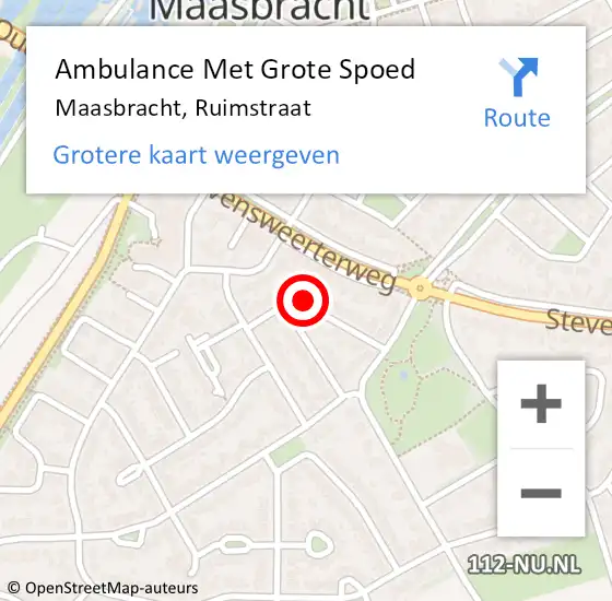 Locatie op kaart van de 112 melding: Ambulance Met Grote Spoed Naar Maasbracht, Ruimstraat op 28 april 2020 18:50