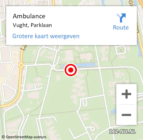 Locatie op kaart van de 112 melding: Ambulance Vught, Parklaan op 28 april 2020 22:23