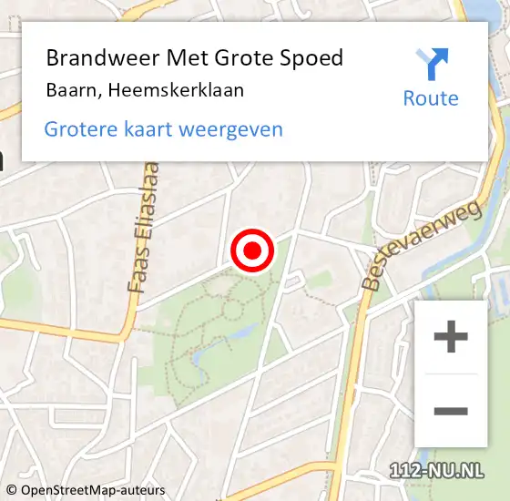 Locatie op kaart van de 112 melding: Brandweer Met Grote Spoed Naar Baarn, Heemskerklaan op 29 april 2020 00:50