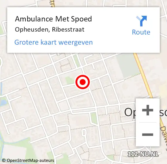 Locatie op kaart van de 112 melding: Ambulance Met Spoed Naar Opheusden, Ribesstraat op 29 april 2020 06:28