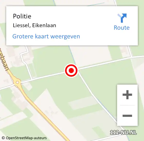 Locatie op kaart van de 112 melding: Politie Liessel, Eikenlaan op 29 april 2020 13:54