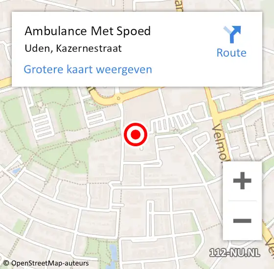 Locatie op kaart van de 112 melding: Ambulance Met Spoed Naar Uden, Kazernestraat op 29 april 2020 14:12