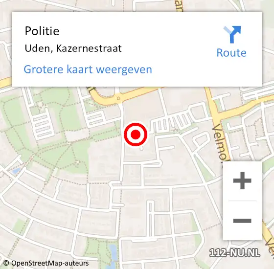 Locatie op kaart van de 112 melding: Politie Uden, Kazernestraat op 29 april 2020 14:13