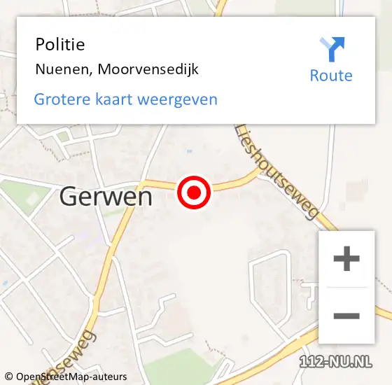 Locatie op kaart van de 112 melding: Politie Nuenen, Moorvensedijk op 29 april 2020 15:48