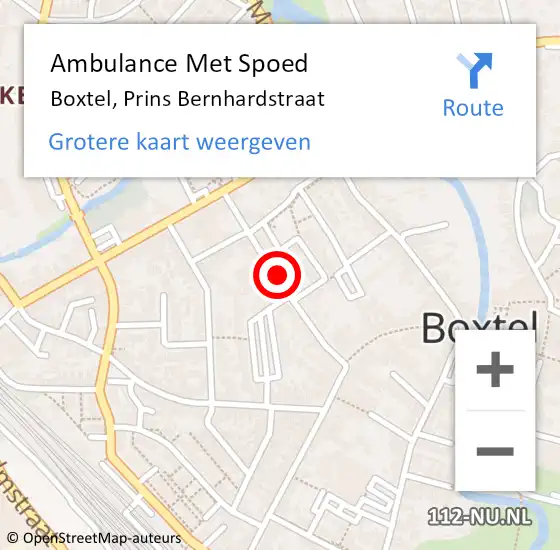 Locatie op kaart van de 112 melding: Ambulance Met Spoed Naar Boxtel, Prins Bernhardstraat op 29 april 2020 17:59