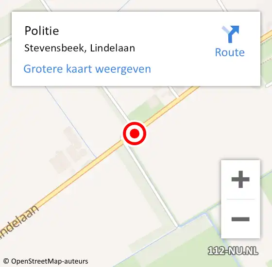 Locatie op kaart van de 112 melding: Politie Stevensbeek, Lindelaan op 29 april 2020 18:00