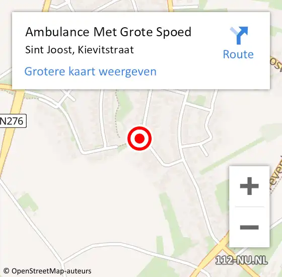 Locatie op kaart van de 112 melding: Ambulance Met Grote Spoed Naar Sint Joost, Kievitstraat op 29 april 2020 19:06