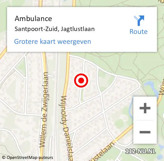 Locatie op kaart van de 112 melding: Ambulance Santpoort-Zuid, Jagtlustlaan op 29 april 2020 19:22