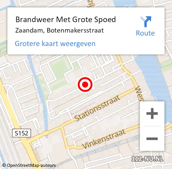 Locatie op kaart van de 112 melding: Brandweer Met Grote Spoed Naar Zaandam, Botenmakersstraat op 29 april 2020 20:14