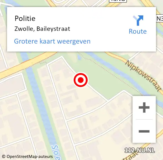 Locatie op kaart van de 112 melding: Politie Zwolle, Baileystraat op 29 april 2020 22:26