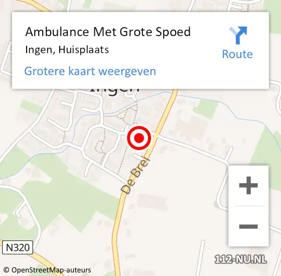 Locatie op kaart van de 112 melding: Ambulance Met Grote Spoed Naar Ingen, Huisplaats op 30 april 2020 00:31