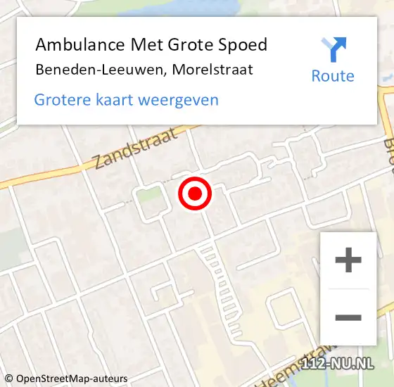 Locatie op kaart van de 112 melding: Ambulance Met Grote Spoed Naar Beneden-Leeuwen, Morelstraat op 30 april 2020 02:24