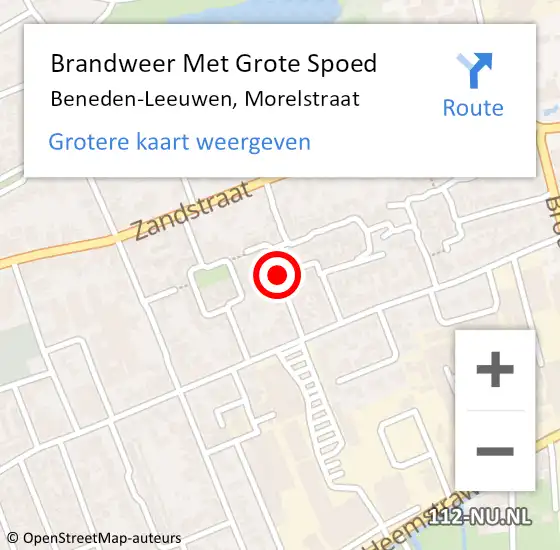 Locatie op kaart van de 112 melding: Brandweer Met Grote Spoed Naar Beneden-Leeuwen, Morelstraat op 30 april 2020 03:08