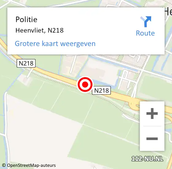 Locatie op kaart van de 112 melding: Politie Heenvliet, N218 op 30 april 2020 05:52